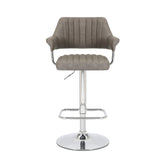 Pair of Light Grey Leather Effect Bar Stools - Pendle Village Furniture