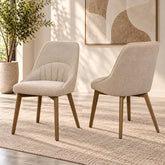 Shop Arlo Oatmeal Fabric Dining Chairs in sets of 4, 6 or 8. Featuring channel tufted backs, padded seats and natural ash wood legs.