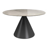 Alessio Light Grey Ceramic Ext Round Dining Table with 4 Amber Chairs - Pendle Village Furniture