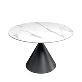Alessio White Gloss Marble Effect Extending Round Dining Table - Pendle Village Furniture