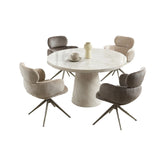 Apollo Taupe Marble Round Dining Table with 4 Beige Swivel Chairs - Pendle Village Furniture