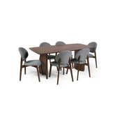 Artemis Walnut Dining Table with 6 Grey Fabric Dining Chairs - Pendle Village Furniture