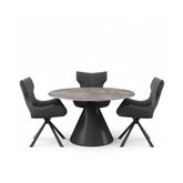 Alessio Gloss Grey Ceramic Round Swivel Extending Dining Table with Tripoli Chairs - Pendle Village Furniture