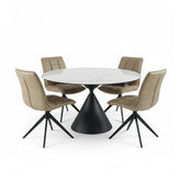 Alonzo Round Ceramic Ext Dining Table with 4 Taupe Fabric Swivel Chairs - Pendle Village Furniture