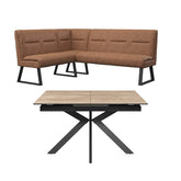 Amari Oak Effect Ceramic Extending Dining Table with Corner Bench Set - Pendle Village Furniture