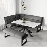 Amari White Sintered Stone Extending Dining Table with Corner Bench