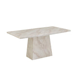 Apollo 200cm Fixed Top Taupe Marble Dining Table with 6 Beige Fabric Swivel Chairs - Pendle Village Furniture