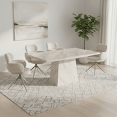 Sirius 160cm Taupe Marble Dining Table with 4 Fabric Swivel Chairs