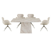 Apollo 200cm Fixed Top Taupe Marble Dining Table with 6 Beige Fabric Swivel Chairs - Pendle Village Furniture