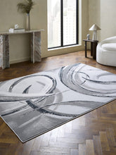 Apollo HF126 Modern Abstract Rug in Grey/Dark Blue styled in a modern room