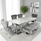 Arianna 2M Marble Top Dining Table with Lion Knocker Chairs and Bench