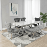 Arianna 1.8M Marble Top Dining Table with Lion Knocker Chairs and Bench