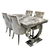 Arianna 1.8M Brown Marble Top Dining Table with Lion Knocker Chairs - Pendle Village Furniture