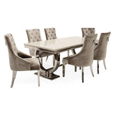 Arianna Cream Marble Top Dining Table with Ring Knocker Chairs - Pendle Village Furniture