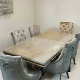 Arianna Cream Marble Top Dining Table with Ring Knocker Chairs - Pendle Village Furniture