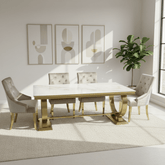 Arianna 1.8M Gold Ceramic Top Dining Table with Roma Chairs