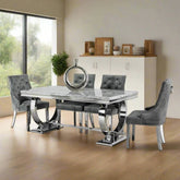 Arianna 2M Marble Top Dining Table with 6 Ring Knocker Chairs - Pendle Village Furniture