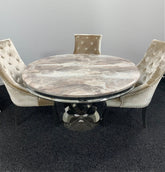 Arianna Round Mixed Brown Marble Dining Table with 4 Chairs - Pendle Village Furniture