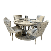 Arianna Round Marble Top Dining Table with 4 Bentley Chairs - Pendle Village Furniture