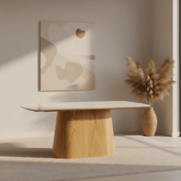 Arlen 200cm White Marble Ceramic Dining Table with Oak Pedestal Base