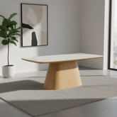 Arlen White Marble Ceramic Coffee Table with Oak Pedestal Base