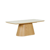 Arlen White Marble Ceramic Coffee Table with Oak Pedestal Base - Pendle Village Furniture