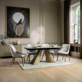 Arlo Cream Ceramic Extending Dining Table with Oatmeal Fabric Chairs