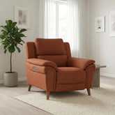 Arlo Manhattan power recliner armchair with high back and USB charging.