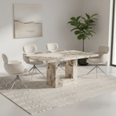 Arsenal Mottled Mocha Marble Dining Table with 4 Apollo Swivel Dining Chairs