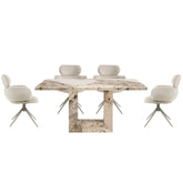 Arsenal Mottled Mocha Marble Dining Table with 4 Apollo Swivel Dining Chairs - Pendle Village Furniture