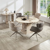 Arsenal Round Mottled Mocha Marble Dining Table with 4 Apollo Swivel Dining Chairs - Pendle Village Furniture