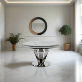 Vida Living Arturo Round Light Grey Marble Top Dining Table - Pendle Village Furniture