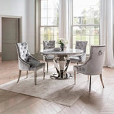 Vida Living Arturo Round Marble Dining Table with 4 Belvedere Chairs - Pendle Village Furniture