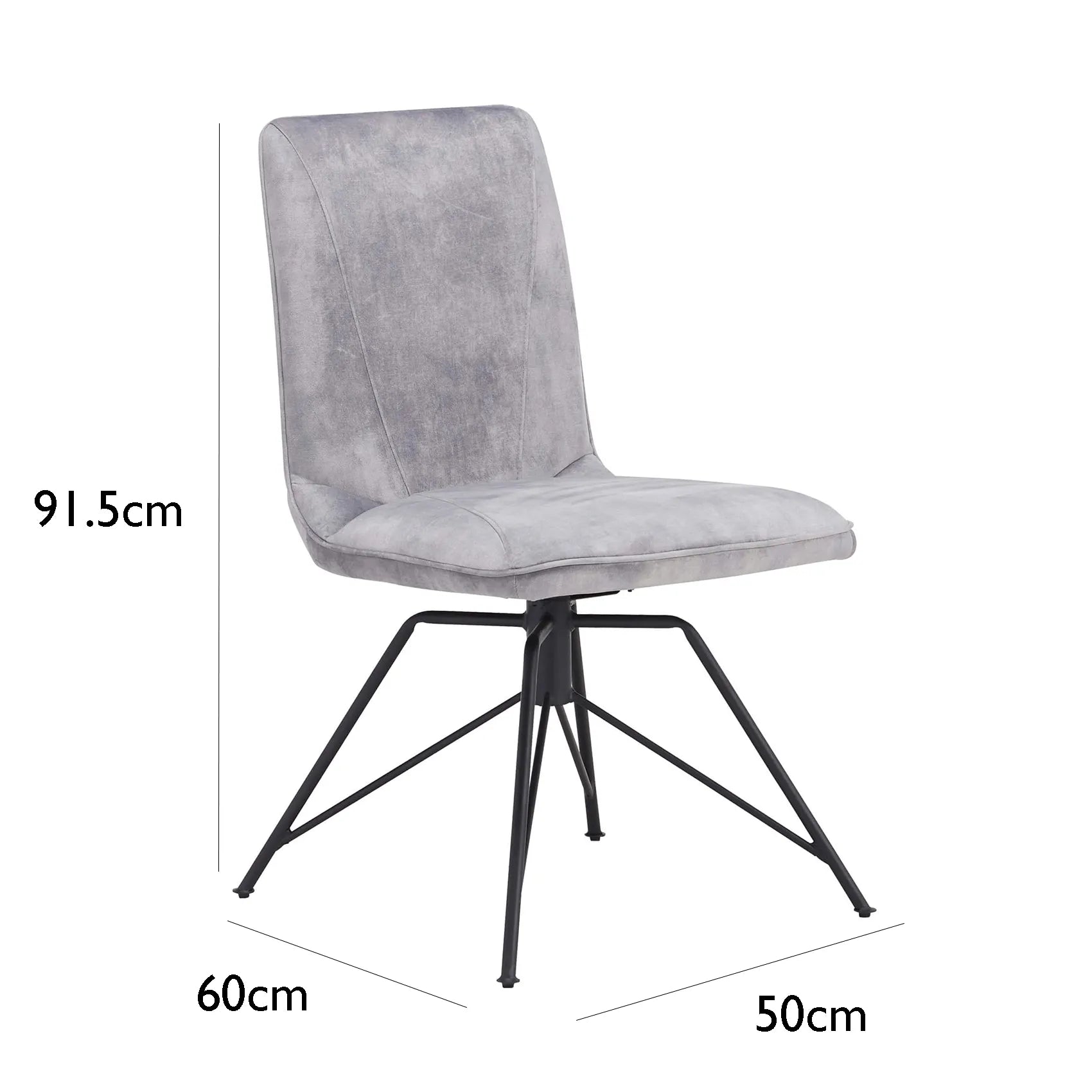 Dimensions of Arachnos Swivel Grey Dining Chairs with black Metal Legs and Pull Out handle