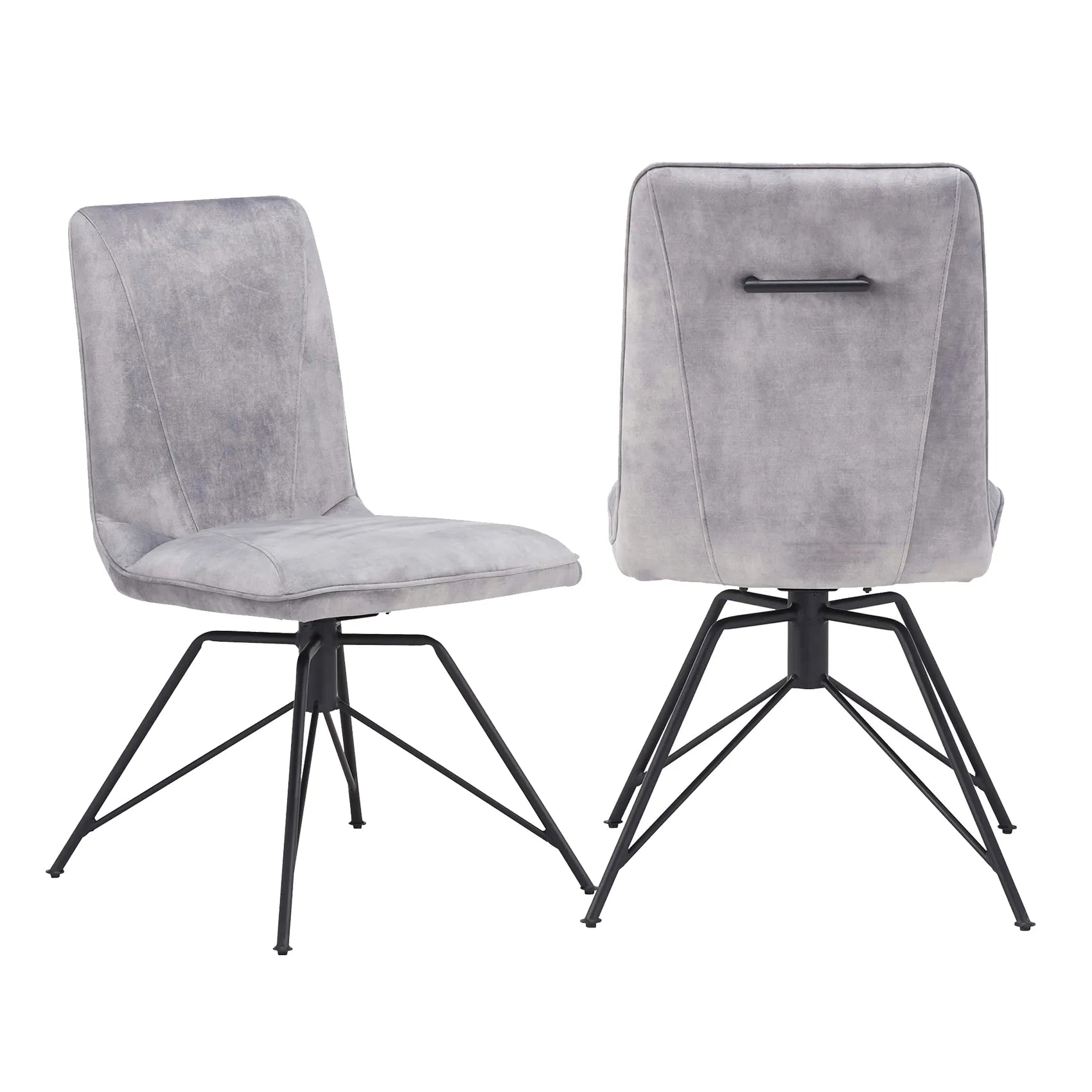 Arachnos Swivel Grey Dining Chairs with black Metal Legs and Pull Out handle