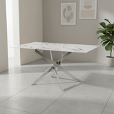 Aston 1.6M White Marble Effect Dining Table - Chrome Base