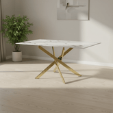 Aston 1.6M White Marble Effect Dining Table - Gold Base