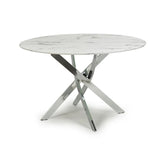 Aston Round White Round Dining Table - Chrome Base - Pendle Village Furniture