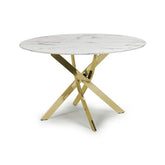 Aston Round White Round Dining Table - Gold Base - Pendle Village Furniture