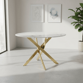 Aston Round White Round Dining Table - Gold Base