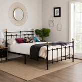 Elegant brass finial detailing enhancing frame design.
