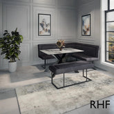 Athena 135cm Light Grey Ceramic Table with Right Hand Facing Corner Bench Dining Set
