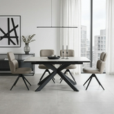 Athena Sand Ceramic Extending Dining Table with 4 Sydney Chairs - 130–180cm