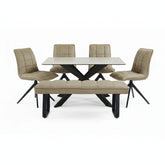 Athena 135cm Sand Ceramic Dining Table with 4 Chairs and Backless Bench