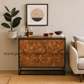 Atticus Drinks Cabinet – Acacia Wood & Metal Home Bar Unit
