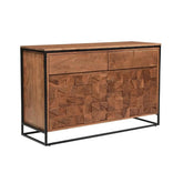 Atticus Small Acacia Sideboard with Geometric Carved Doors – Industrial Style