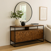 Styled in a Room Atticus Large Acacia Wood Sideboard with Carved Block Detailing