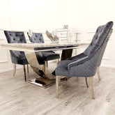 2.0M Bentley Light Grey Marble Dining Table Oliver Dining Chairs Set - Pendle Village Furniture