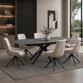 Beatrix Slate Mist Sintered Stone Extending Dining Table with Swivel Chairs