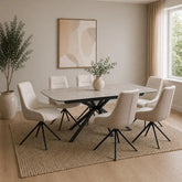 Beatrix Whisper Jade Sintered Stone Extending Dining Table with Swivel Chairs